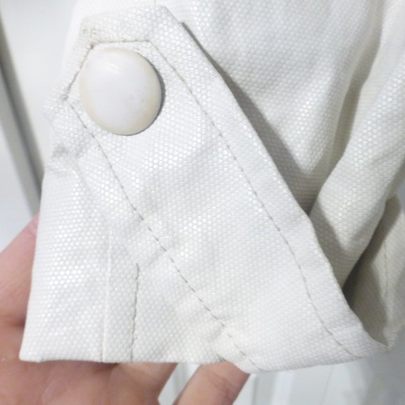 BEBE off white zip up faux leather jacket with light shoulder pads - Picture 15 of 16